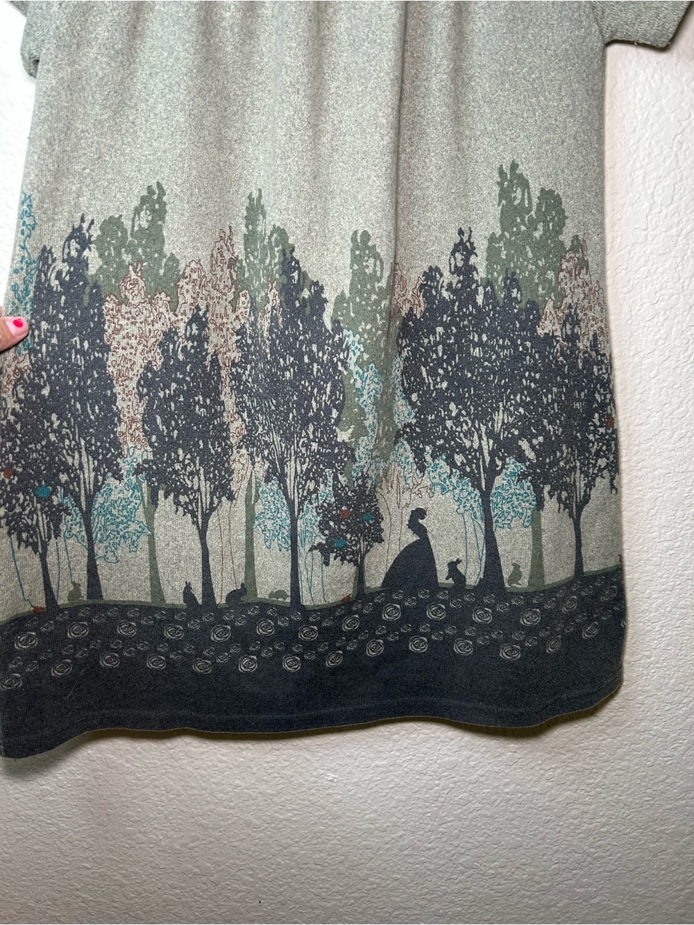 Funky People Womens Green Short Sleeve Fairy Tale Tree Print XL VTG Top Mystical - Picture 4 of 9